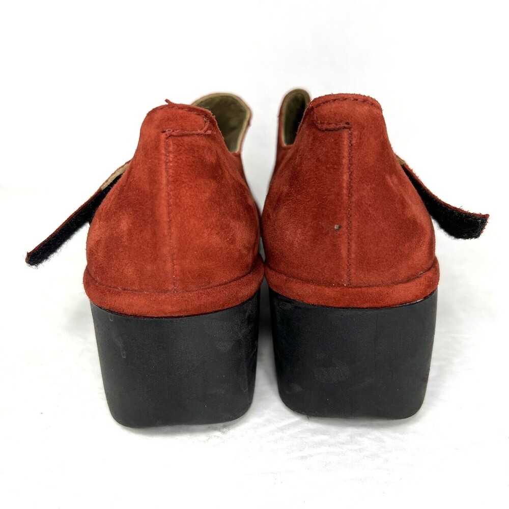 Fly London Lyka Wedge Mary Jane Loafer In Red Silky Suede Size 38 View 5